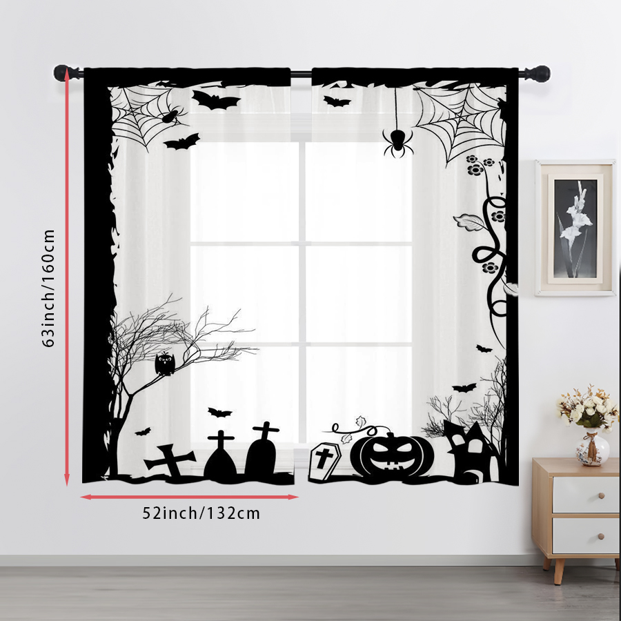 2PCS Digital Print Sheer Curta - огляд і ціна Spider Web Halloween Decoration